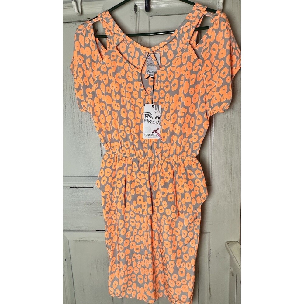 Yoana Baraschi Dress Womens Animal Print Cut Out Detail Peplum Sheath Sz 4